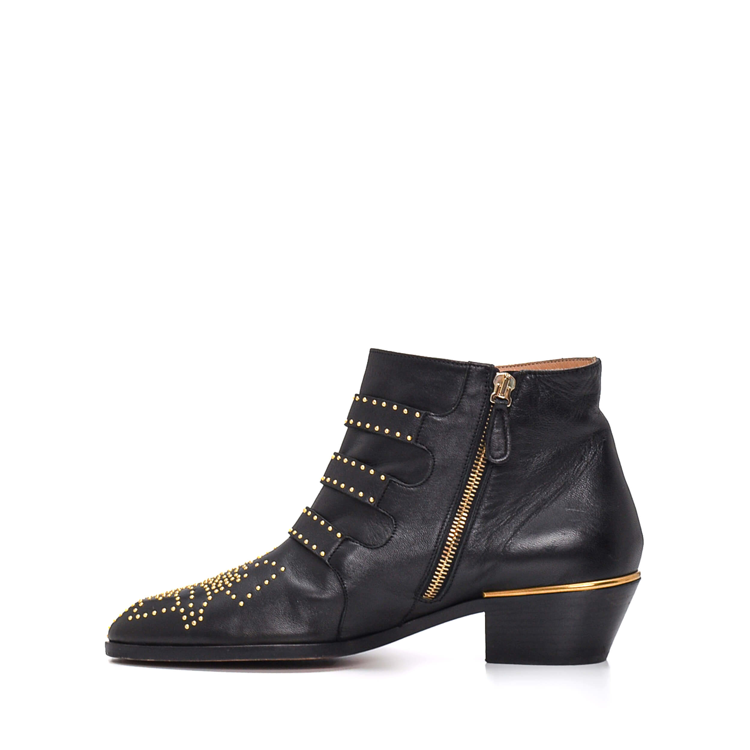 Chloe - Black Smooth Nappa Leather Strapped & Studded Susanna Boots II